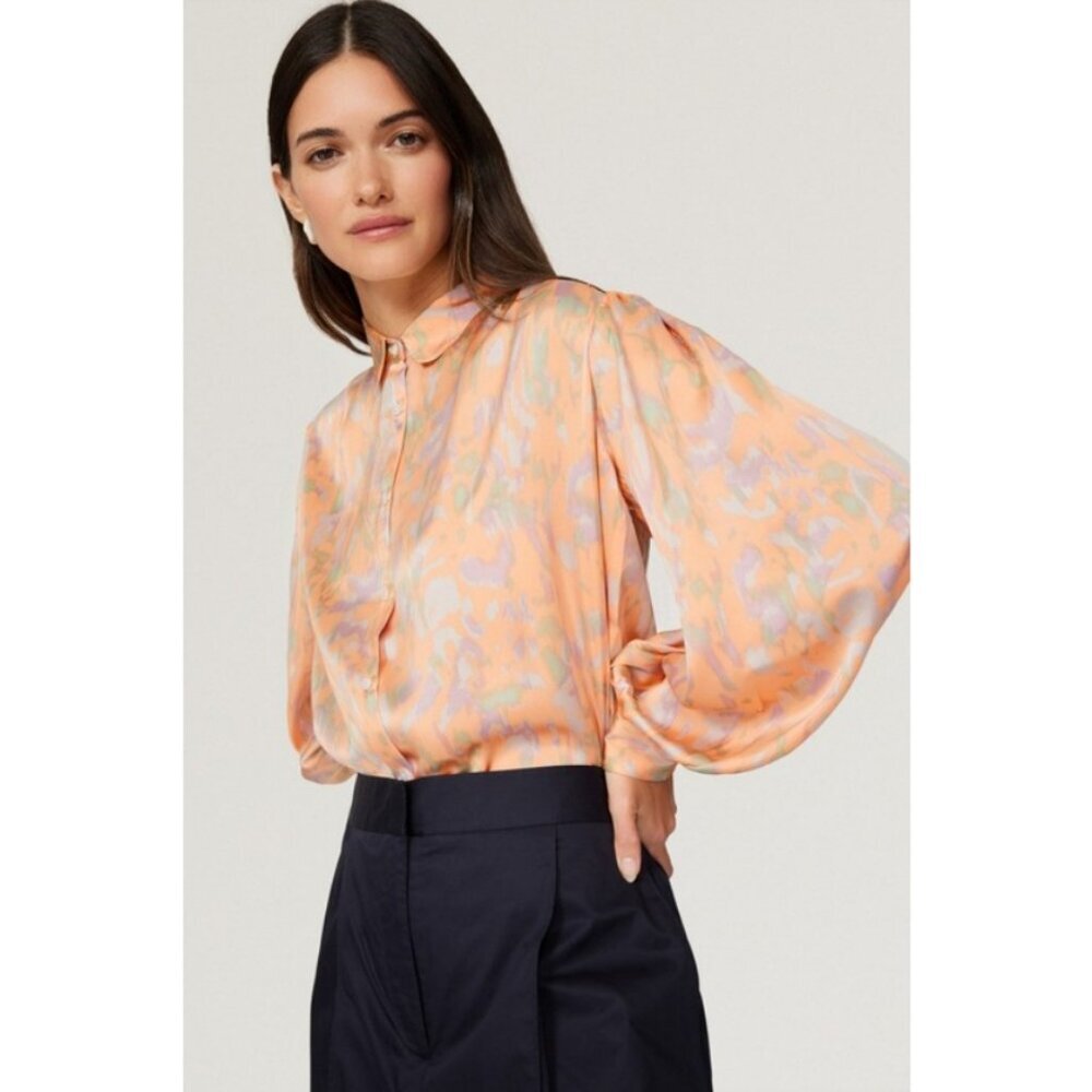 💕MAJE💕 Cifalisa Top ~ Orange Watercolor Floral Satin Size 3 = US Large